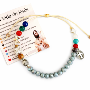 Pulsera “Historia de Jesús” – Cristales y Fundición con Hilo Chino Ajustable