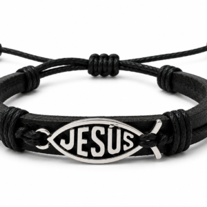 Pulsera Ajustable de Cuero – Jesús (Ichthys)