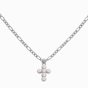 Collar Cruz con Perlas – Acero Quirúrgico