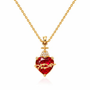 Collar Sagrado Corazón Rojo con Zirconias